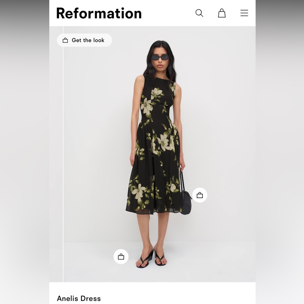 Reformation Anelis Midi Dress - Black with Floral, size 8